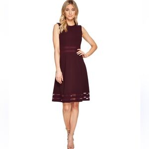 Calvin Klein Women’s Deep Aubergine Sleeveless Fit & Flare Illusion Dress 2